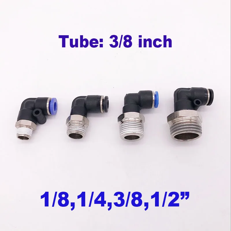 3pcs Pneumatic 3/8" OD X 1/4" NPT Male Thread Elbow Connector Push In Fitting 
