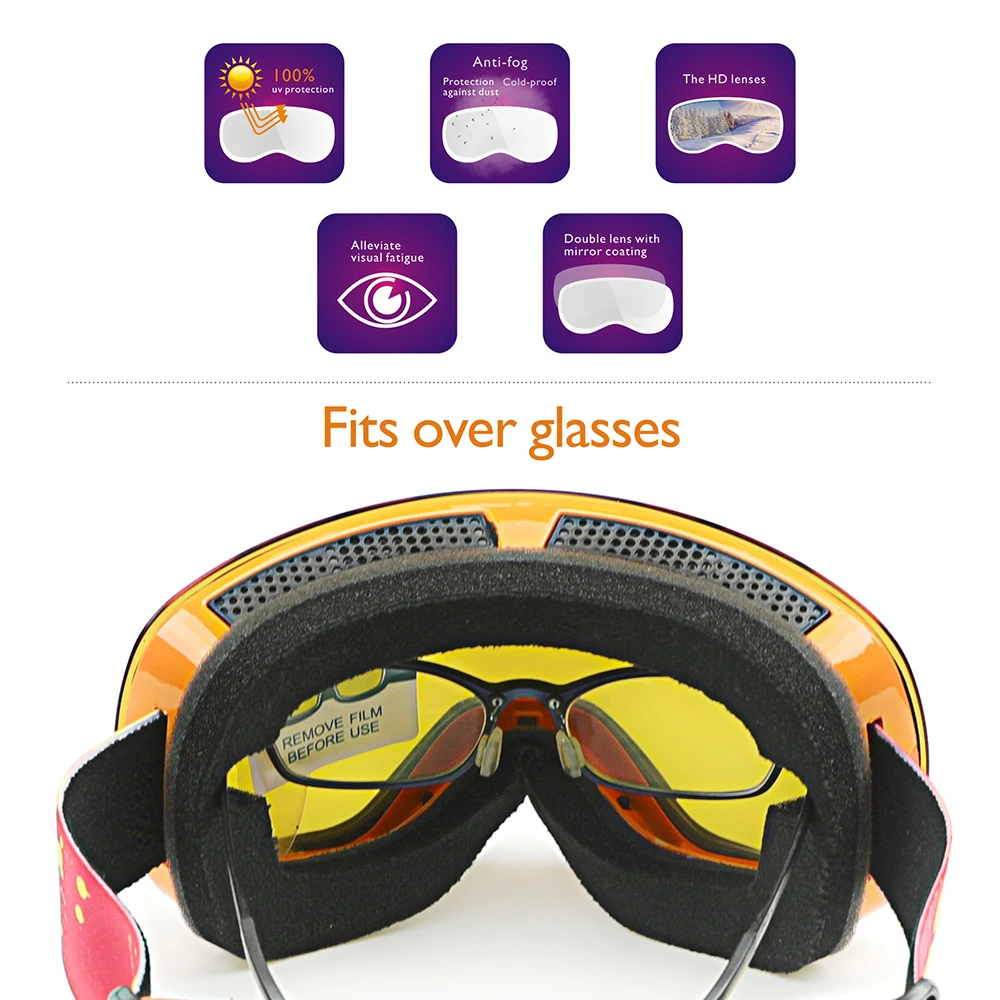 Бренд лыжные очки двойной UV400 Анти-туман большой Лыжная маска очки Лыжный спорт профессиональный Для мужчин Для женщин Снег Сноуборд очки