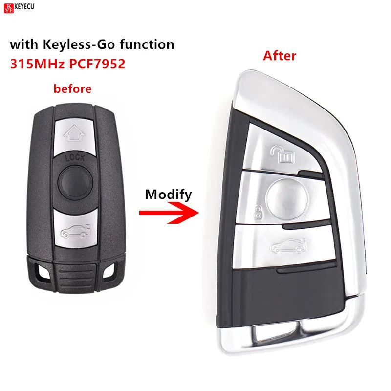 

Keyecu with Keyless-Go Function New Modify Smart Remote Key 3 Button 315MHz PCF7952 FOB for BMW CAS3 3/5 Series X5 2006-2011