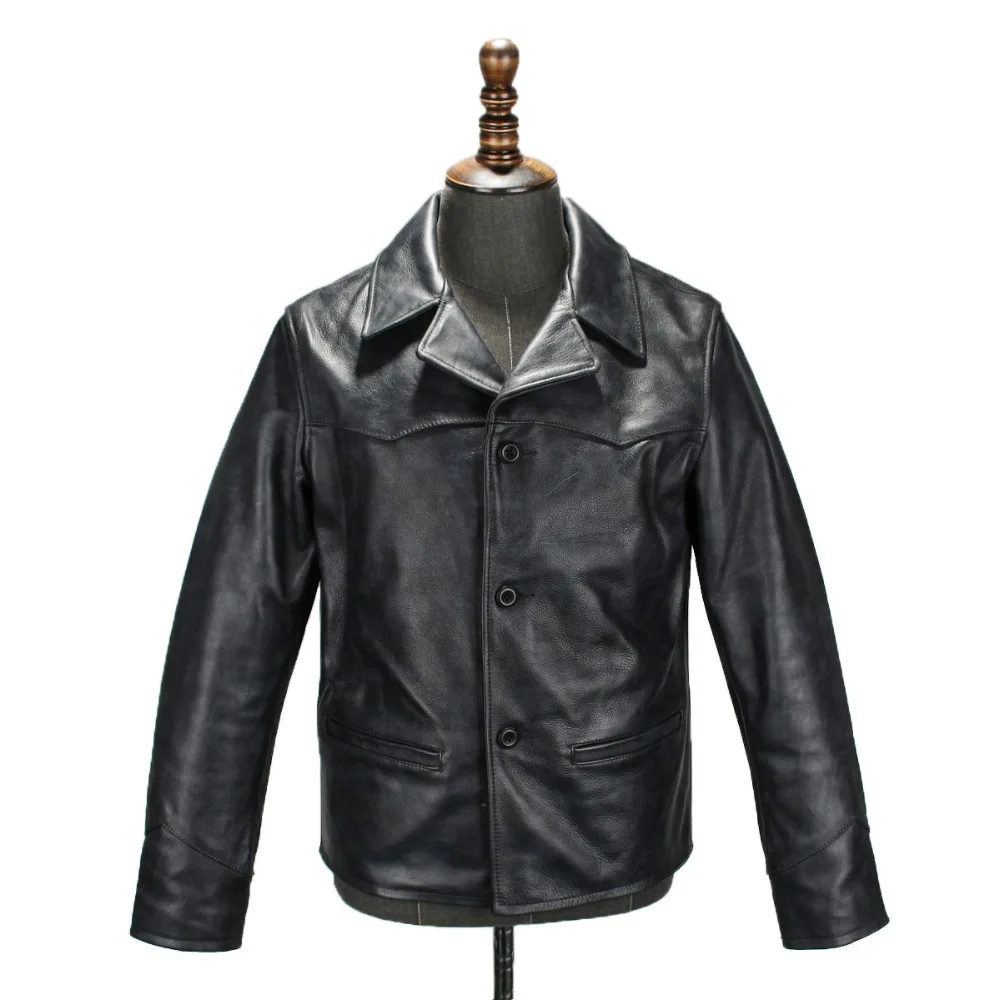 

Asian Size good quality genuine cow leather jacket vintage genuine cowhide leather brakeman jacket 171027-1