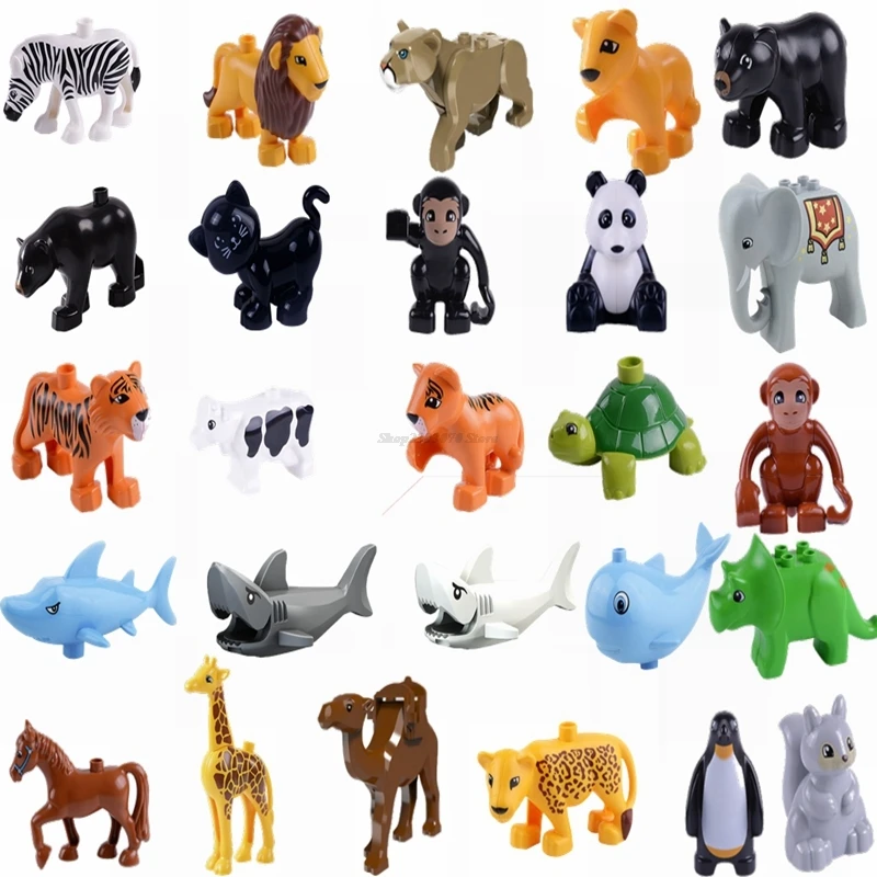

Legoing Duplo Animals Set Toys Shark Figure Monkey Dinosaur Lion Dolphin Educational Building Blocks Kids Toy Legoing Duplo Farm