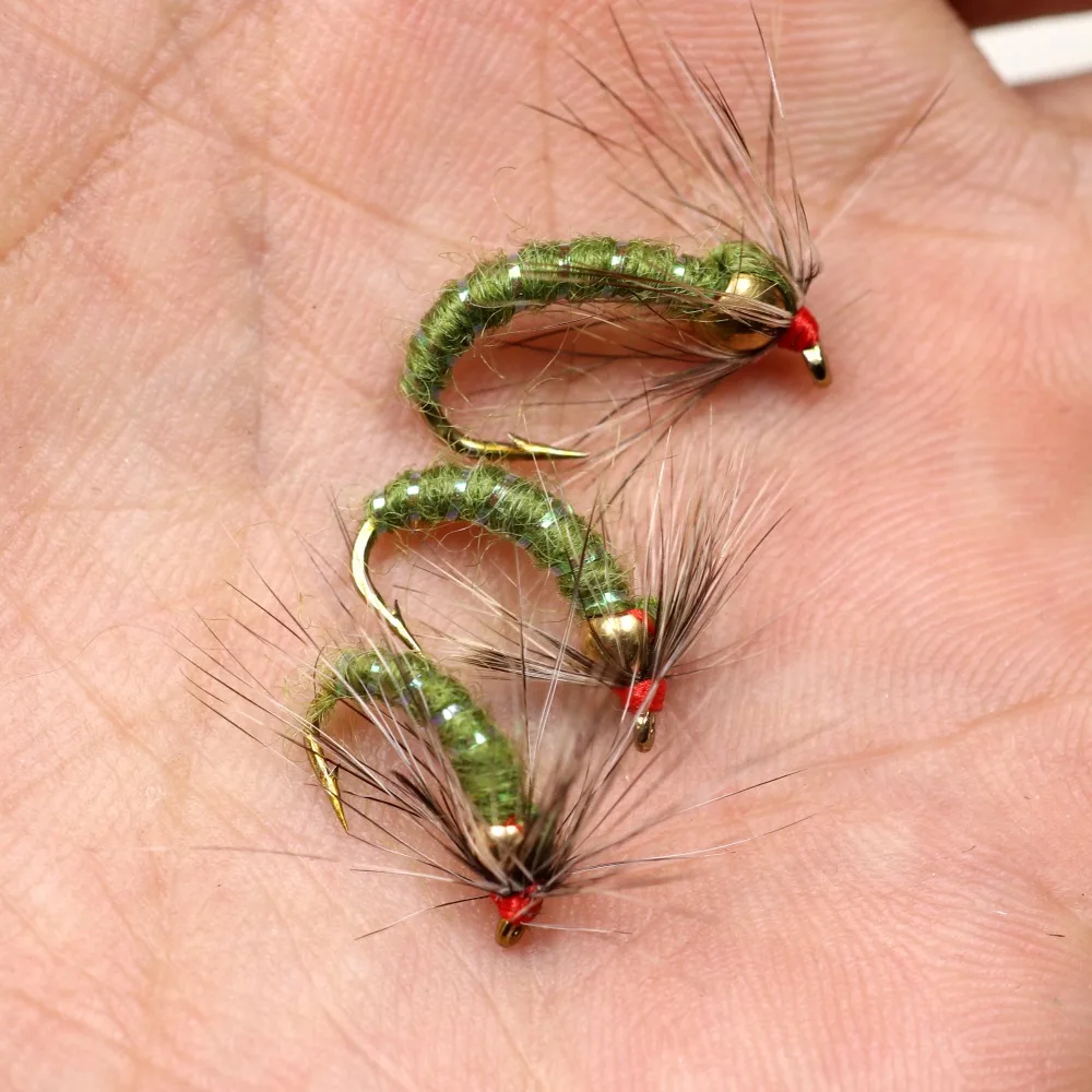 Bimoo 6 шт.#8#10#12 Радужная коричневая форель Greyling Char Caddis металлический латунный шарик голова Nymph Премиум Рыбалка Мухи черный оливковый