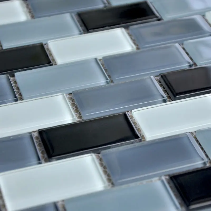 Crystal glass tile mirror sheets strip kitchen backsplash mosaic black