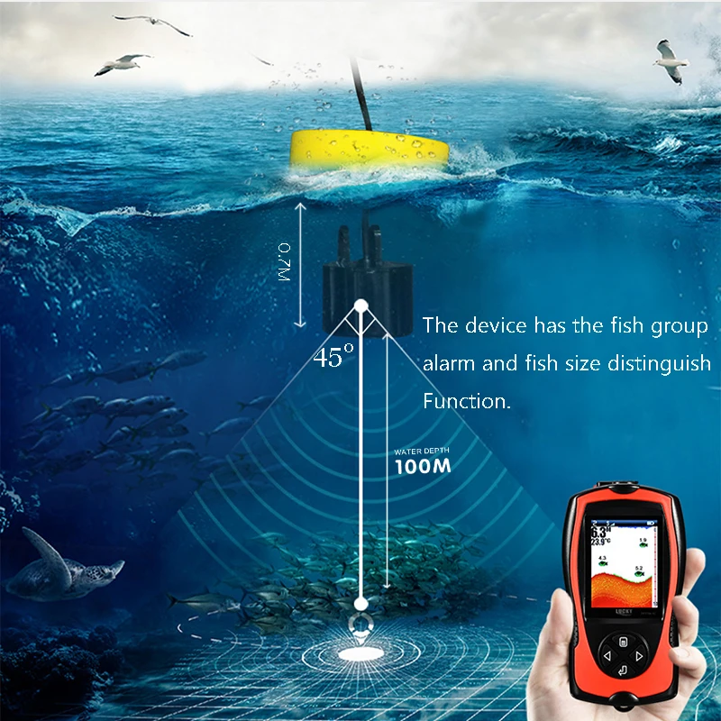 محظوظ FF1108-1 و FF1108-1CT المحمولة صياد السمك السلكية كشف صدى-محول سونار Fishfinder عمق سونار الجليد قارب الصيد # C5