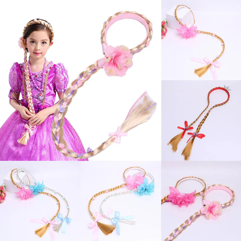 UK Blonde Cosplay Weaving Braid Rapunzel Princess Headband Hair Girl Wig Headwear baby accessories basket