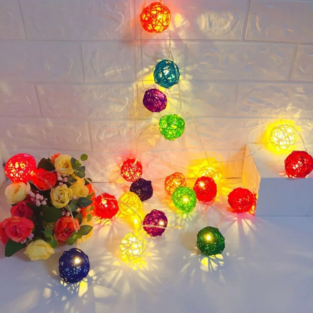 

10 LED Light 2M String Rattan Ball Lamp Battery Copper Wire Christmas Decor Fairy Light for Home Wedding Party