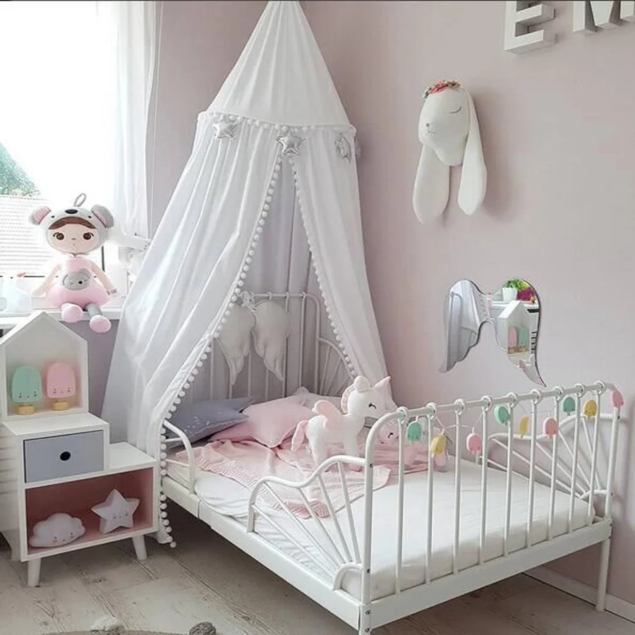 

Cotton Crib Netting Baby Room Decoration Balls Mosquito Net Kids Bed Curtain Canopy Round Crib Netting Tent Photography Props