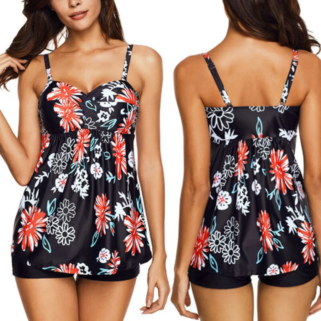 

Women's Retro Printed Tankini Push Up Swimsuit Swimwear Plus Size Two Piece Print Spaghetti Strap Padded Top and Shorts Dropship