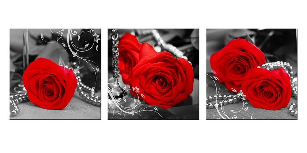 3-Pieces-Red-Black-and-White-Rose-Flower-Canvas-painting-Oil-Picture-Modern-Wall-Painting-Home