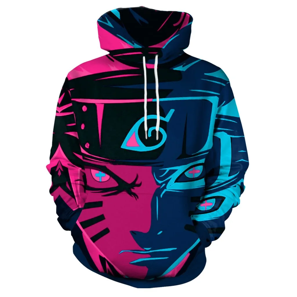 Hoodies Anime Naruto Red Blue Hoodies with Hat Men Hoodie Loose Hooded Sweatshirt Sudaderas Para Hombre Streetwear