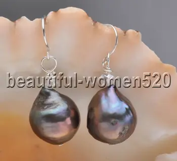 

Z7595 15mm Black Baroque Keshi Pearl Dangle Earrings