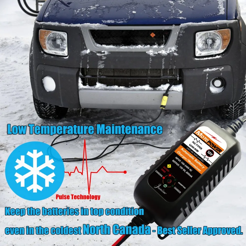 MOTOPOWER 12V 800mA Automatic Smart Battery Charger Maintainer for Car, Motorcycle, RV, ATV, Boat