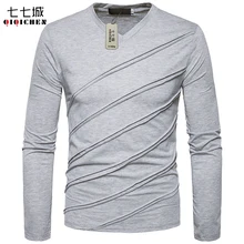 2017 Autumn New Fashion Ripped Pleated V-neck Long Sleeve T shirt Men Slim Fit Solid Color Hip Hop Longline Male Street Tee 2XL