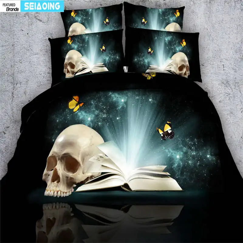 

bright skull butterfly unique design duvet cover set with 2*pillowcases boy adult bedspreads queen full single size bedding sets