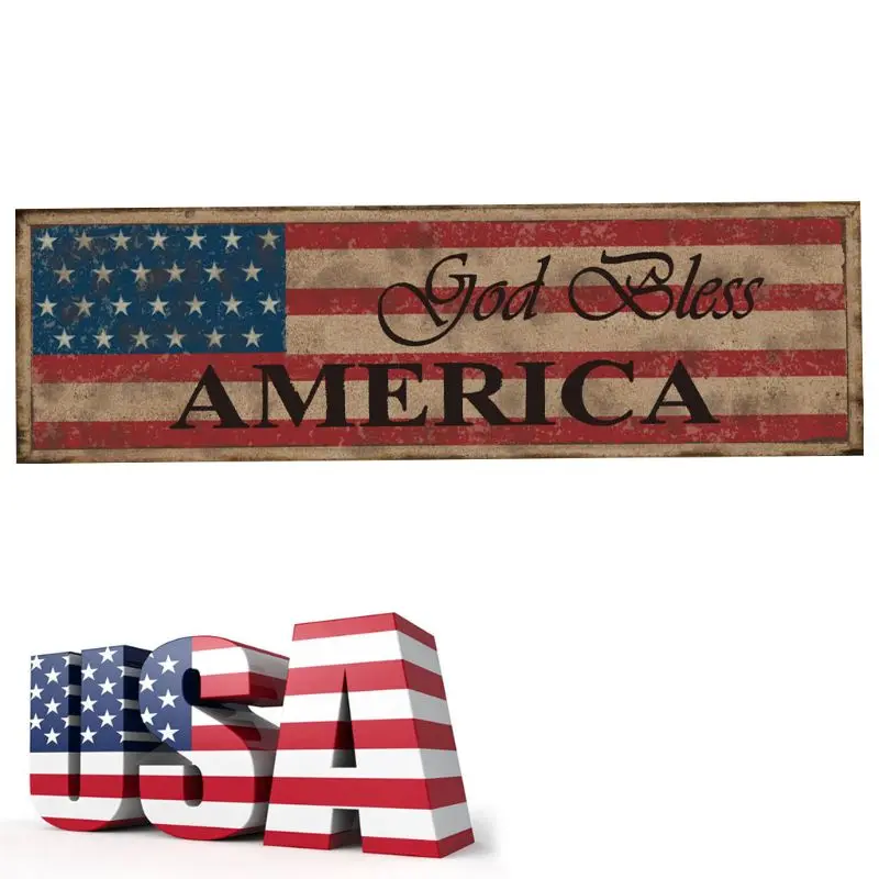 

Rustic Wooden God Bless America Sign Plaque Independence Day Collection Gift Home Decoration