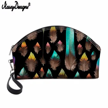 

NOISYDESIGNS Ladies Cosmetic Cases Colored Feather Leather Printing for Travelling Storage Makeup Bag Beauty Organizer Pouch