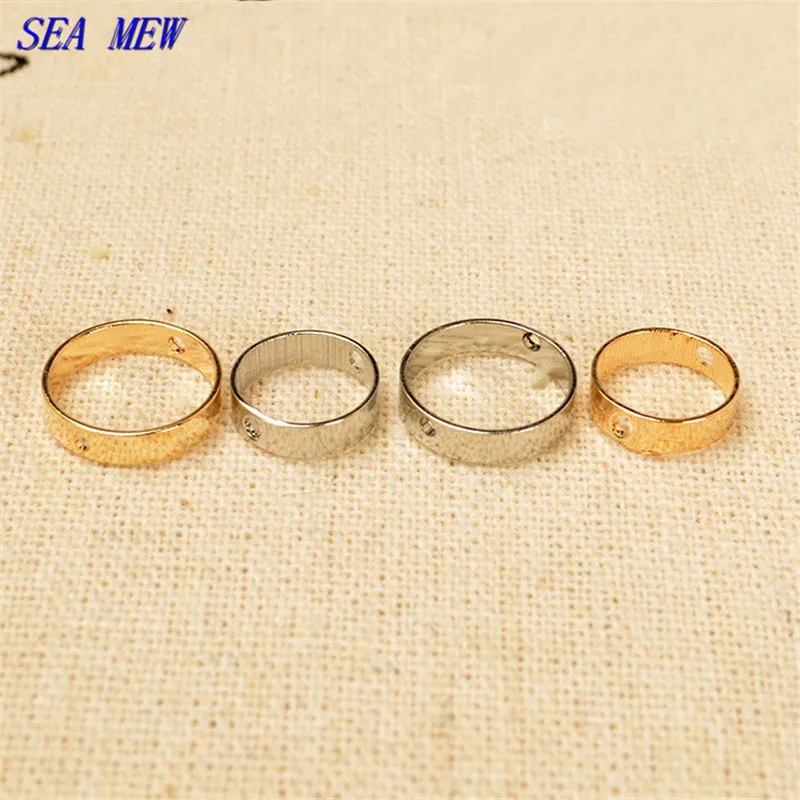 

SEA MEW 200PCS Fashion Metal Copper Silver Gold 10mm 12mm Round Perforated Circle Connectors For Earring Jewelry Making 941bz