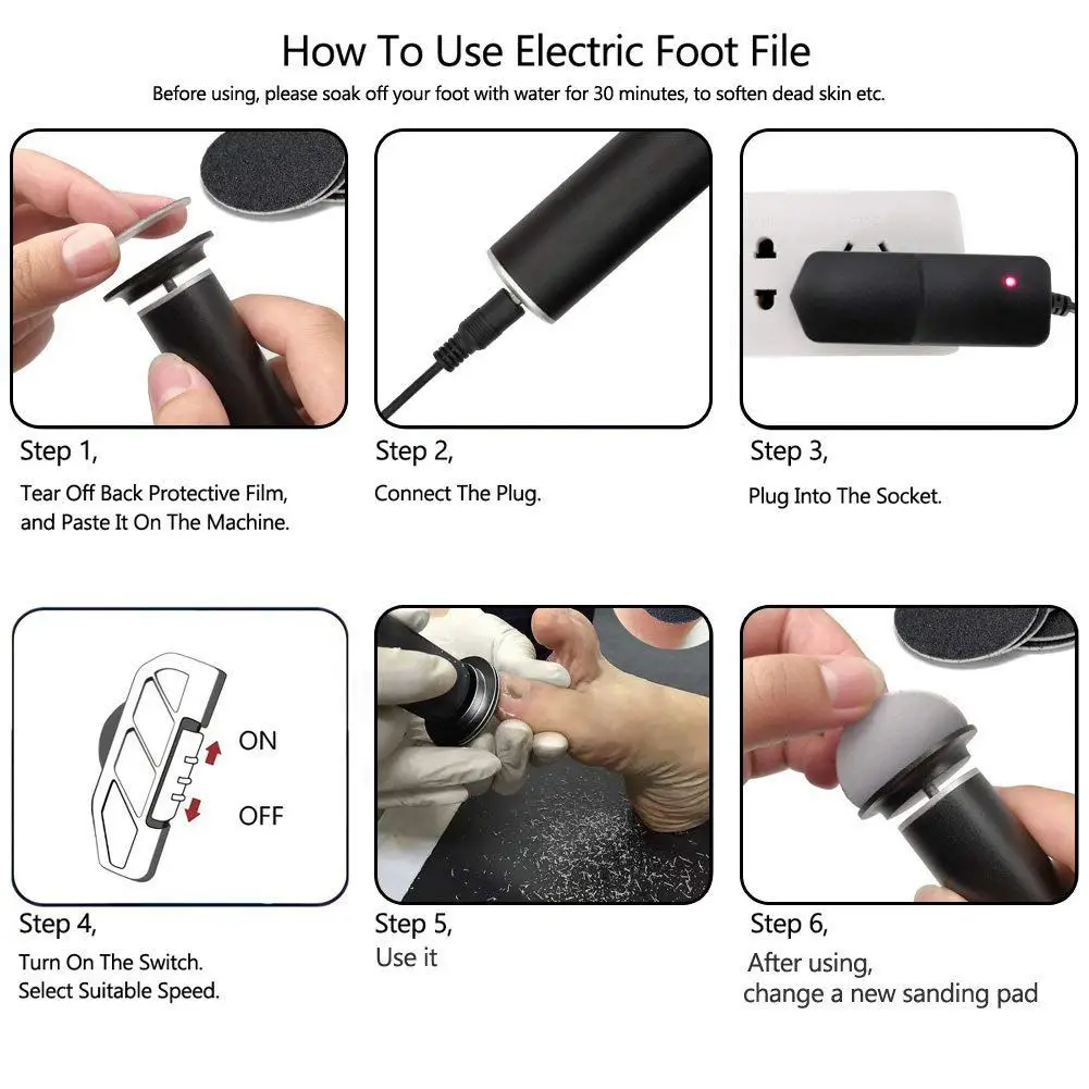 Электронный пилочка для ног инструмент для удаления мозолей Регулируемая скорость Электрический Уход за ногами 60 шт Сменные круги из шкурки для педикюра
