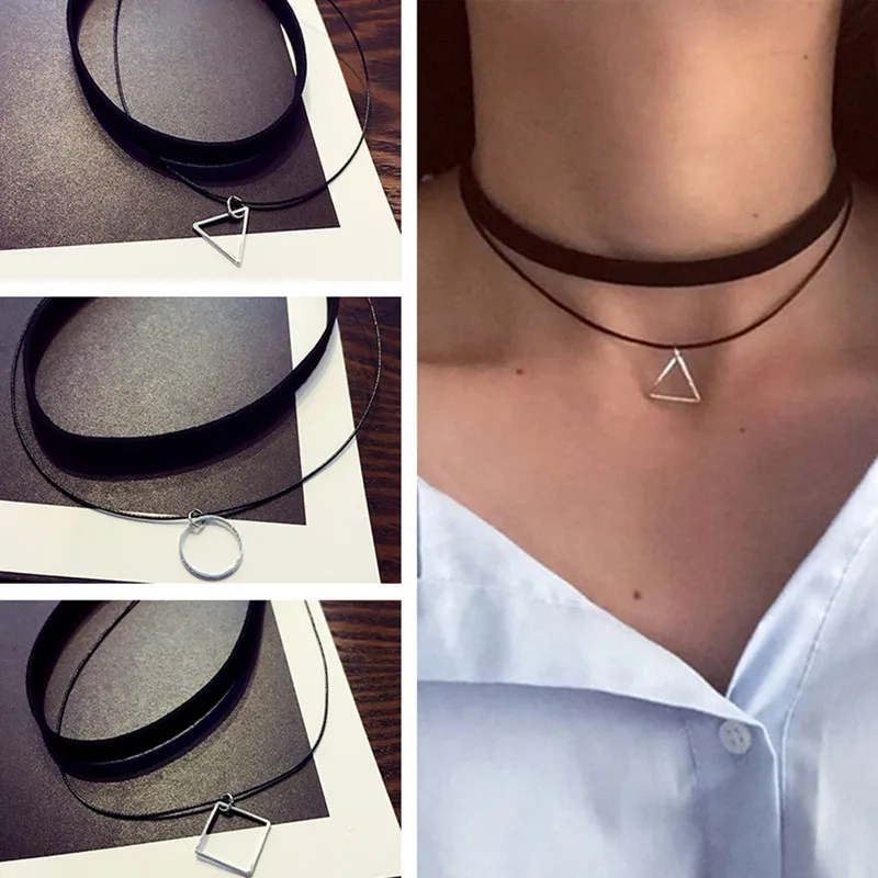 

Multilayer Chokers Necklaces For Women Triangle Circle Geometric Pendant Necklace Collares Fashion Jewelry Bijoux Colar