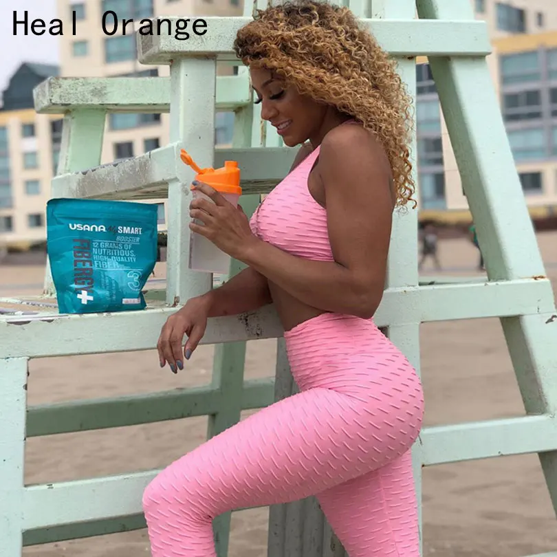 En Ligne Guérir Orange nouveau femmes sport costume Fitness Gym vêtements 2 pièce ensemble survêtement Sexy course ensemble Bras Leggings Yoga ensemble
