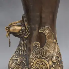 S00456 1" клеймо китайский дворец бронзовый птица феникс статуя Зун Кубок Бутылка Горшок Ваза Jar