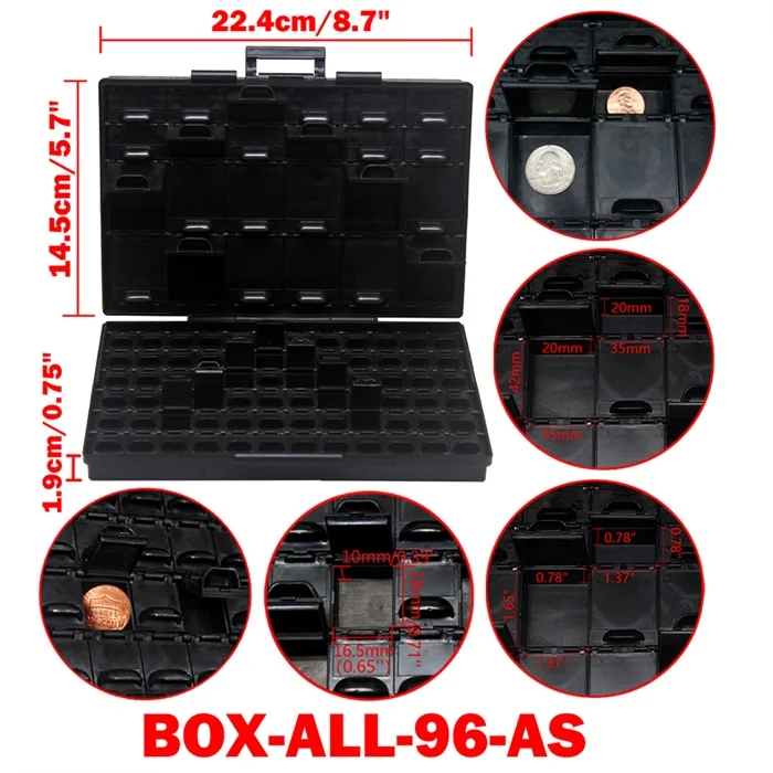 Aidetek smd коробка для хранения пластиковый чехол резисторы для поверхностного монтажа конденсаторы небольшой отсек крошечный Органайзер Ящик для инструментов STORAG - Цвет: BOX-ALL-96-AS