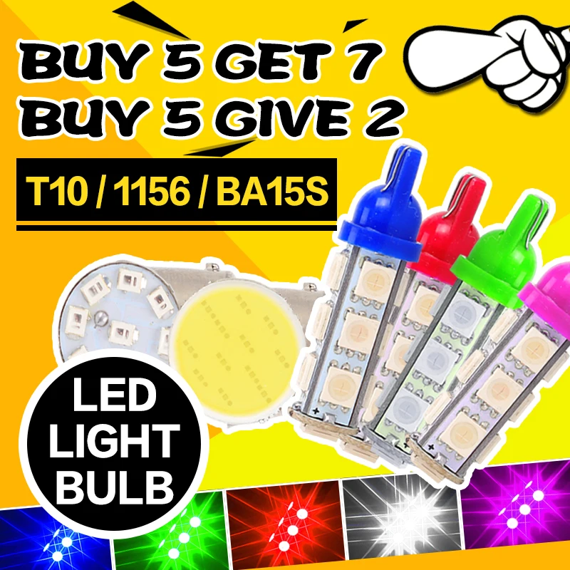 

Buy5 Get7 P21W LED 1156 BA15S LED Bulbs Car Lights 1500Lm Turn Signal Reverse Brake Light R5W 3030 LEDs 12V 24V Automobiles Lamp