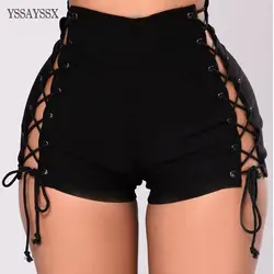 YSSAYSSX черные шорты женские европейский и американский стиль боковая повязка с высокой талией шорты Летняя внешняя одежда широкие шорты