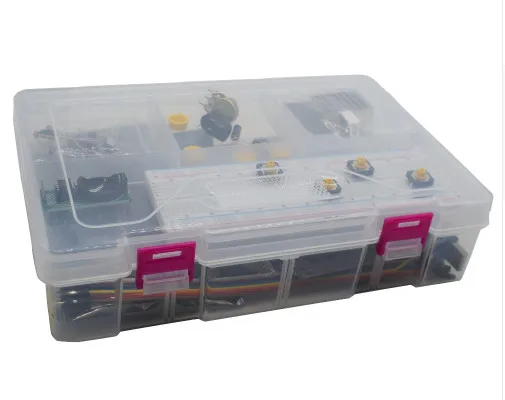 

Starter Kit for UNO r3 with MEGA 2560 /Lcd1602 I2C /Hc-sr04 /Sg90/HC-SR501/RC522/Dupont cable in plastic box