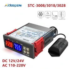 Controlador de temperatura digital duplo, controlador de temperatura higrômetro c/f termostato saída de dois relés ac STC-3008 v 3018 v dc 12v 24v 10a