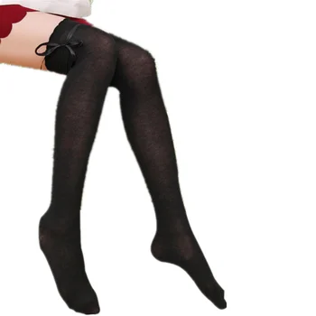 

Japanese Lace Top Women's Stockings Sexy Tie Bow Over The Knee Socks Women Kawaii Thigh High Socks Black White Grey Long Socks