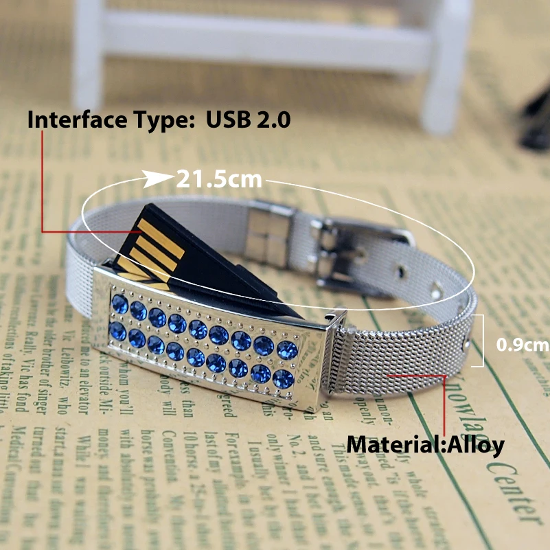 Алмазный USB флэш-накопитель флешки 4 ГБ 8 ГБ 16 ГБ 32 ГБ 64 Гб U диск металлическая Флэшка с браслетом usb-ключ USB 2,0 для подарка USB