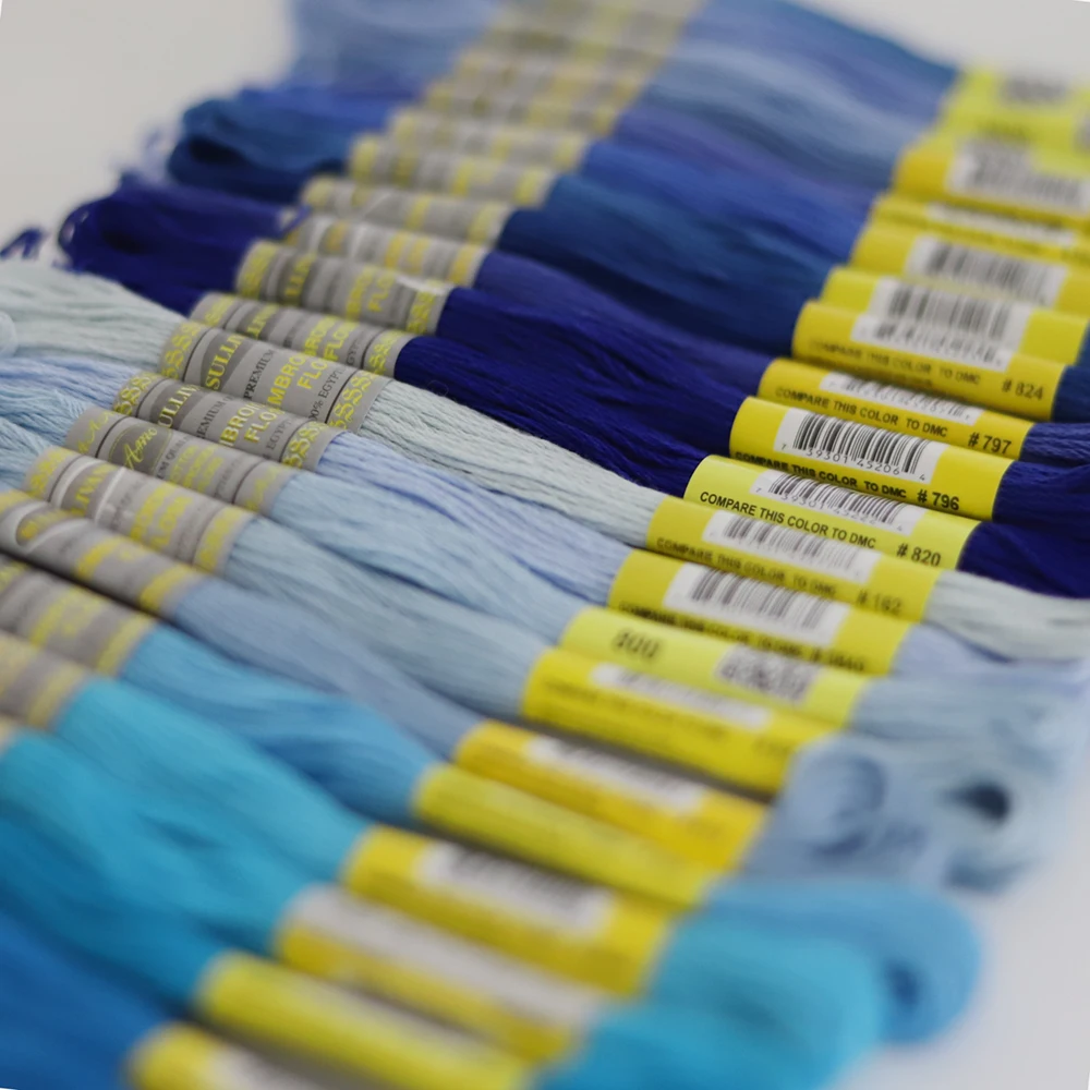 Синие цвета 12 мотки 8,7 ярдов Египетский хлопок вышивка нить для вышивки крестиком ремесло нить DMC цветная Таблица колонна 6