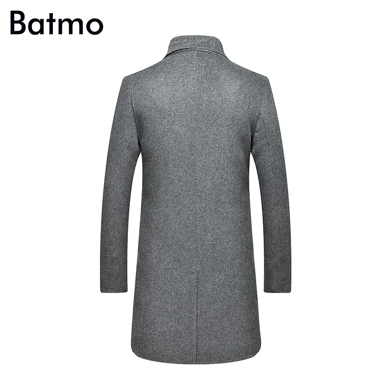 Batmo new arrival winter high quality double side wool casual black trench coat men,men's long winter coat 85839