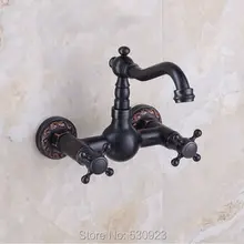 Новое поступление масло втирают Бронзовый кухонная раковина кран традиционный стиль смеситель кран двойные ручки настенный