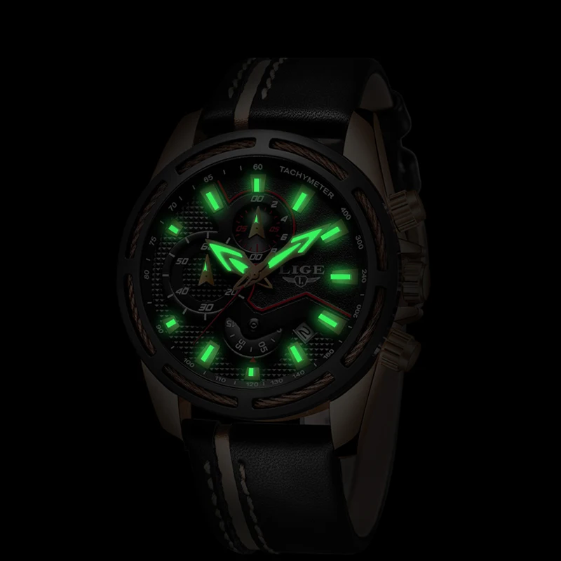 relogio masculino Mens Watches Top Brand Luxury LIGE Men's Waterproof Military Sport Watch Men Casual Leather Quartz Gold Watch