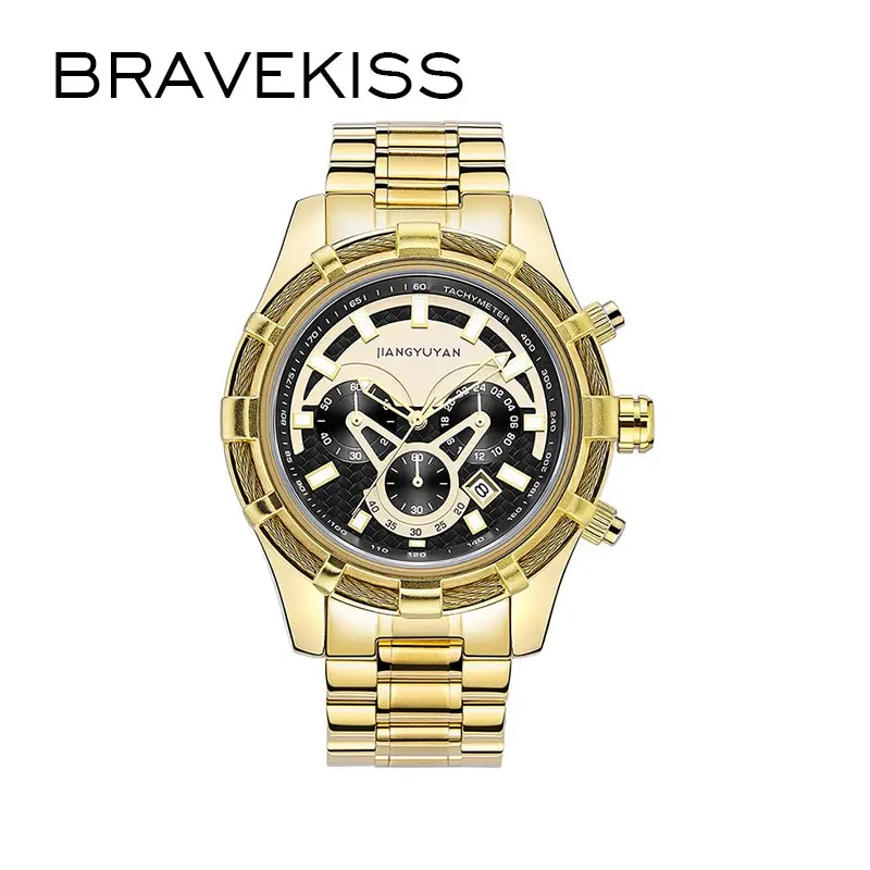 

BRAVEKISS 2019 Fashion Waterproof Men's Watch Casual Stainless Steel Band With Calendar Quartz Wristwatches For Men WM0010