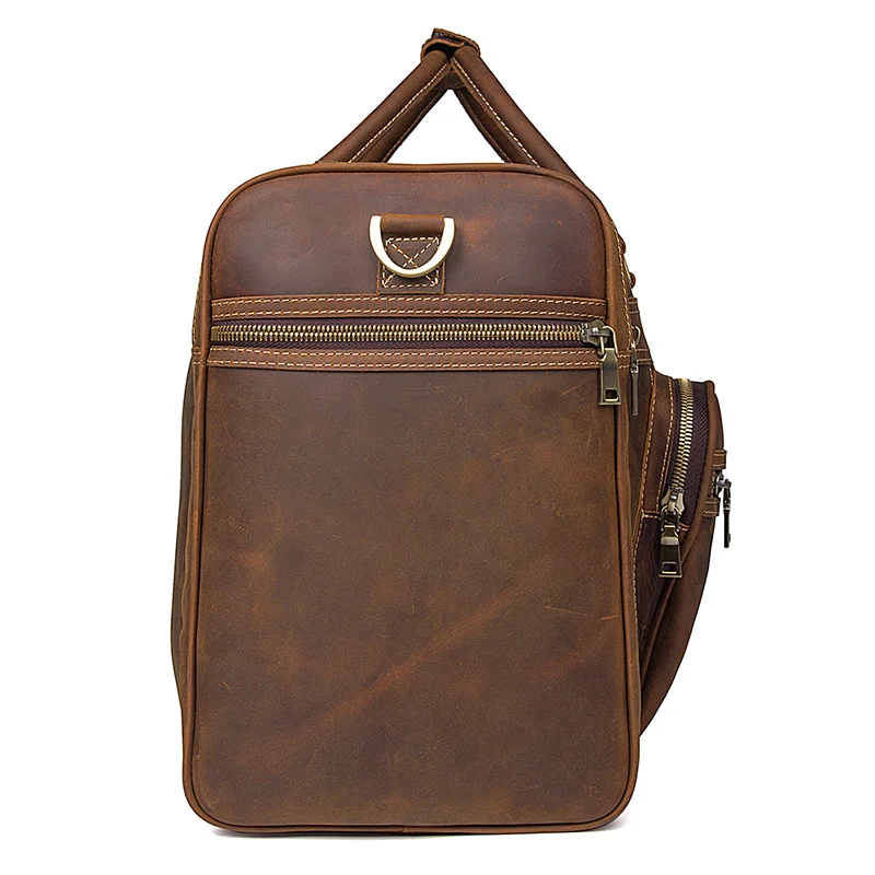 Side Display of Woosir Crazy Horse Leather Large Weekend Bag Men Brown