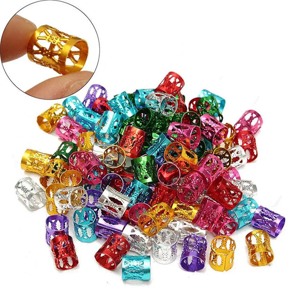 

50pcs 8mm Dreadlock Beads Adjustable Hair Braid Rings Cuff Clips Tubes
