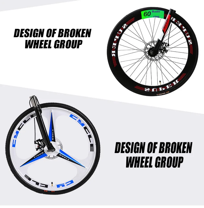 Discount 26-Inch 6-Speed Bicycle Road Race 30-Blade Rim Double Disc Brake Solid Tire Shock Absorbing Bike Adult Student 6