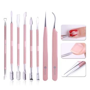 

UR SUGAR Rose Gold Stainless Head Gel Remover Cuticle Pusher Dual-ended Curved Tweezer Stainless Steel Nail Art Tool