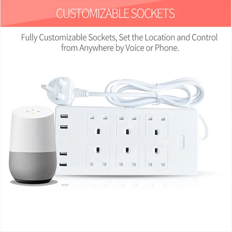 Wifi Smart Plug 1,8 м удлинитель Британский переключатель регулирования розетка несколько 4 usb порта для Alexa «умное» Голосовое управление