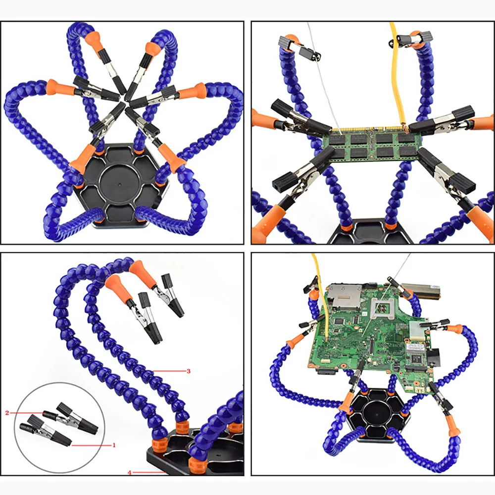 Поддержка рук паяльник инструмент 6 гибкие руки шесть руку паяльная станция с поворотным защищенный зажим «крокодил» для ремонта моделирования поделок