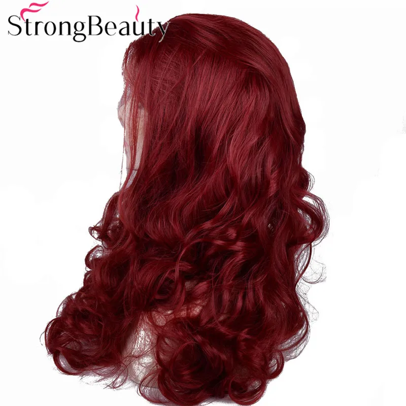 StrongBeauty длинные волнистые Красные кружевные фронтальные синтетические волосы