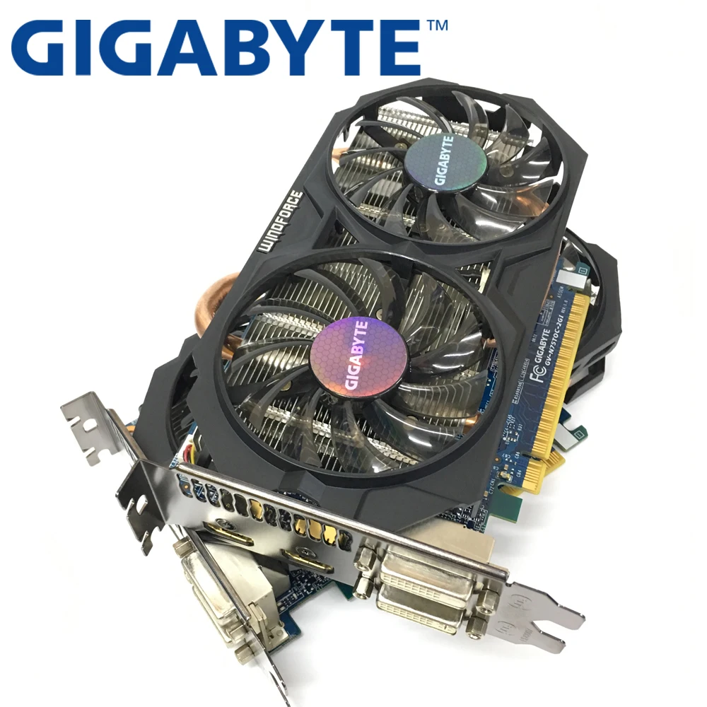 GIGABYTE 2Picess видеокарта оригинальная GTX 750Ti 2 Гб 128 бит GDDR5 видеокарты для nVIDIA Geforce GTX750Ti Hdmi используется VGA карты