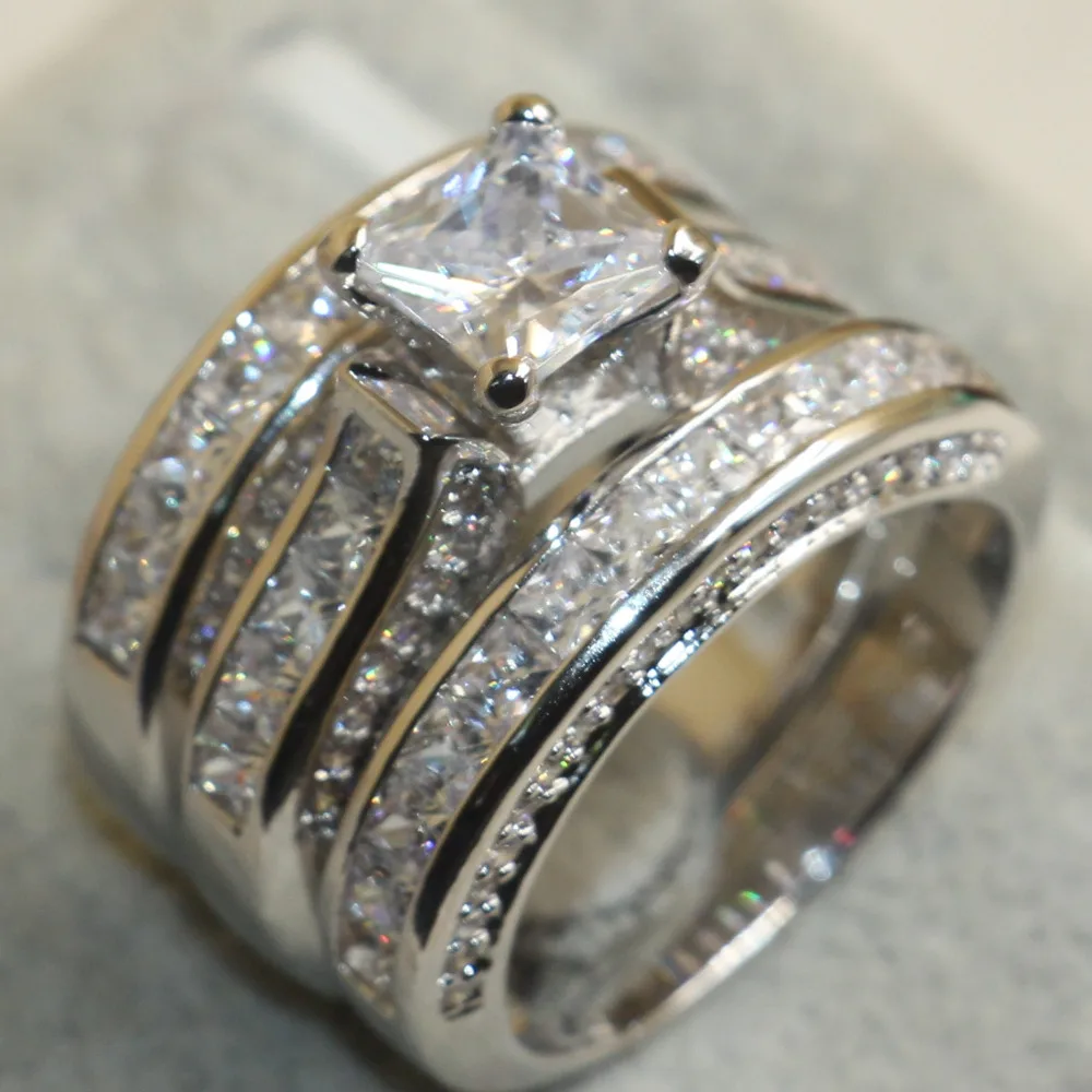 Choucong Wieck Princess Cut, брендовые ювелирные изделия, 925 пробы, серебряные, белые, прозрачные, 5А, CZ камни, свадебные, свадебные, женские кольца, подарок, размер 5-11