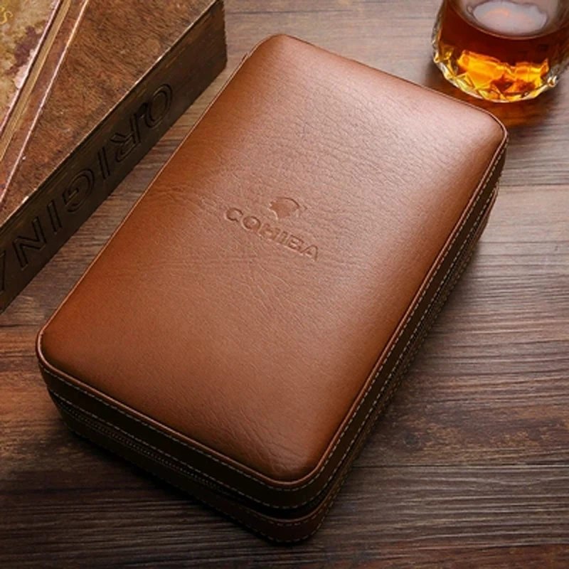 

Cohiba Cigar Case Humidor Portable Cedar Wood Leather Travel Humidor Humidifier Set Gift Box (Without lighter cutter)