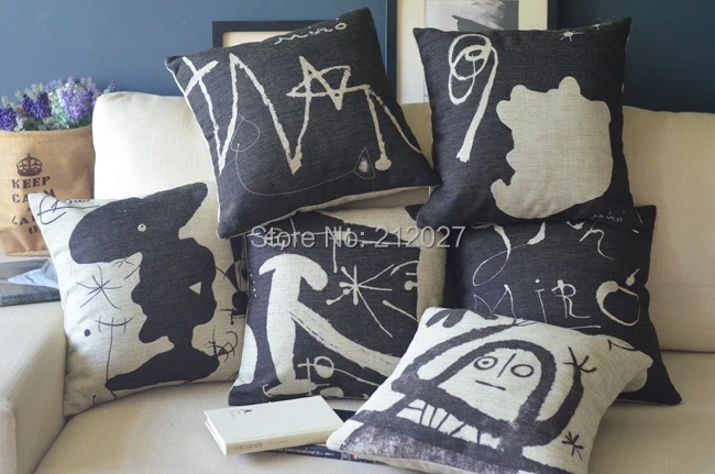 

Free Shipping Joan Miro Black white sketch drawing Home Decor cushion Linen cotton pillow sofa cushions decorative Throw Pillow