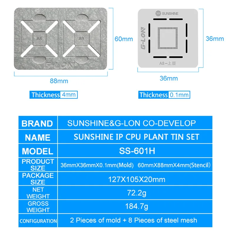 G-LON SS-601H для IPHONE A8 A9 A10 A11 A12 жестяная посадка двухстороннее позиционирование приспособление легко стальная сетка шаблон обслуживания