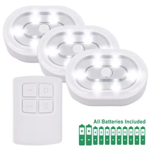 Беспроводной Диммируемый светодиодный светильник для шкафа, светодиодный комплект ночного освещения с дистанционным управлением, 3 лампы и 1 Радиочастотный пульт дистанционного управления